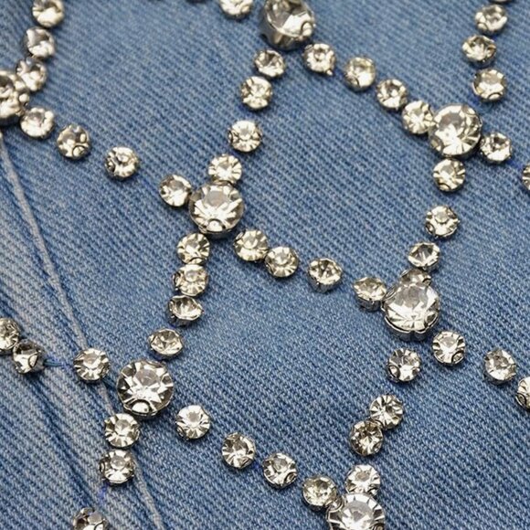 Women's Denim Rhinestone Corset Top - Picture 6 of 8